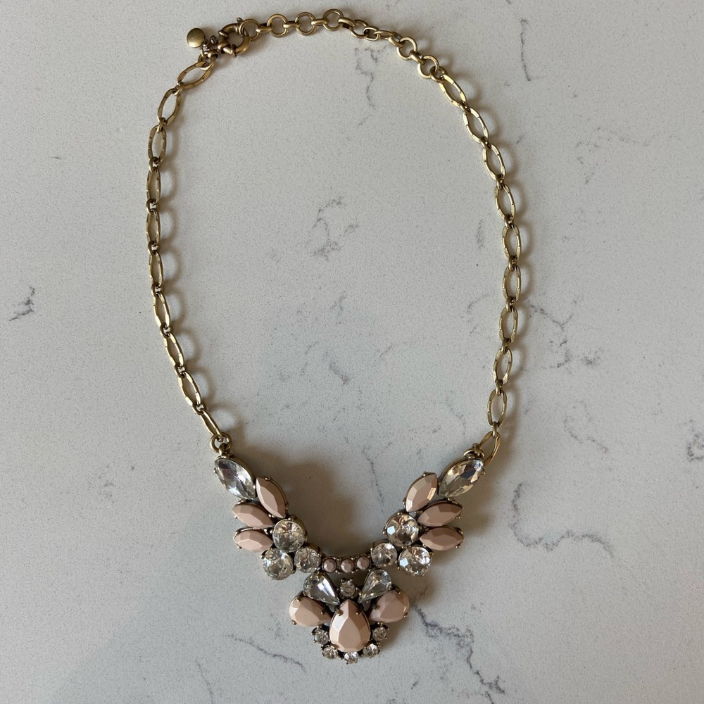 J. Crew Gold and Pink Necklace with Crystal Cluster